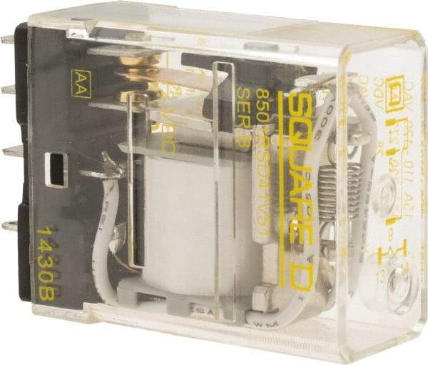 Square D - Electromechanical Plug-in General Purpose Relay - 12 Amp at 240 VAC, SPDT, 12 VDC - Apex Tool & Supply