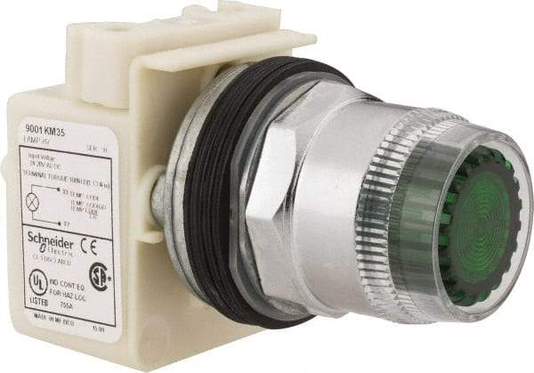 Schneider Electric - 1.18 Inch Mount Hole, Extended Straight, Pushbutton Switch Only - Round, Green Pushbutton, Illuminated, Momentary (MO), Weatherproof, Dust and Oil Resistant - Apex Tool & Supply