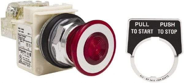 Schneider Electric - 30mm Mount Hole, Extended Straight, Pushbutton Switch with Contact Block - Red Pushbutton, Maintained (MA) - Apex Tool & Supply