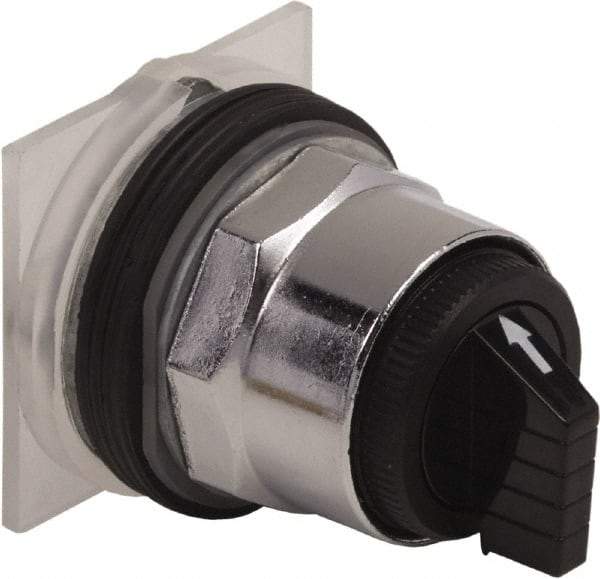 Schneider Electric - 1.18 Inch Mount Hole, 3 Position, Knob and Pushbutton Operated, Selector Switch Only - Black, Momentary (MO), without Contact Blocks, Weatherproof and Dust and Oil Resistant - Apex Tool & Supply