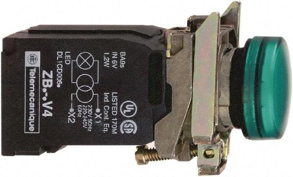 Schneider Electric - 110-120 VAC at 50/60 Hz Green Lens Incandescent Pilot Light - Round Lens, Screw Clamp Connector, 30mm Wide, Vibration Resistant, Water Resistant - Apex Tool & Supply