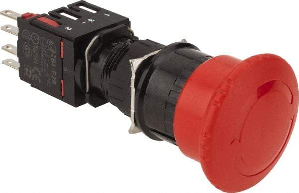Schneider Electric - 16mm Mount Hole, Extended Mushroom Head, Pushbutton Switch with Contact Block - Round, Red Pushbutton, Maintained (MA), Momentary (MO) - Apex Tool & Supply