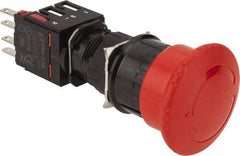 Schneider Electric - 16mm Mount Hole, Extended Mushroom Head, Pushbutton Switch with Contact Block - Round, Red Pushbutton, Maintained (MA), Momentary (MO) - Apex Tool & Supply