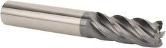 SGS - 1" Diam, Variable Pitch, 1-1/2" LOC, 5 Flute Solid Carbide Corner Radius Roughing End Mill - AlTiN Finish, 4" OAL, 1" Shank Diam, Single End, 37° Helix, Spiral Flute - Apex Tool & Supply