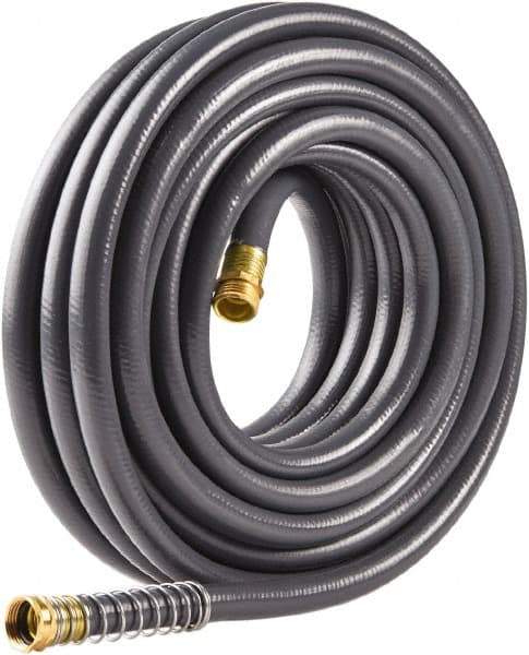 Fiskars - 100' Long Commercial Hose - 5/8" Diam, 3/4" GHT, Rubber/Vinyl, 500 psi, All Season, Gray - Apex Tool & Supply