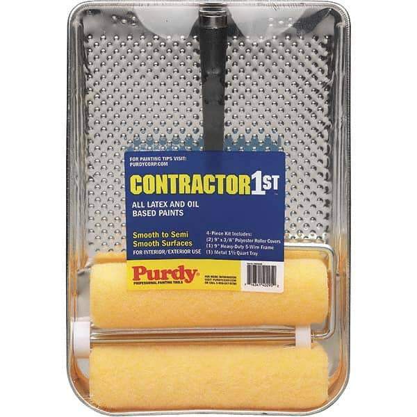 Purdy - 18" Long, 3/8" Nap, Mini Roller Kit - 9" Wide, Metal Frame, Includes Paint Tray, Roller Cover & Frame - Apex Tool & Supply
