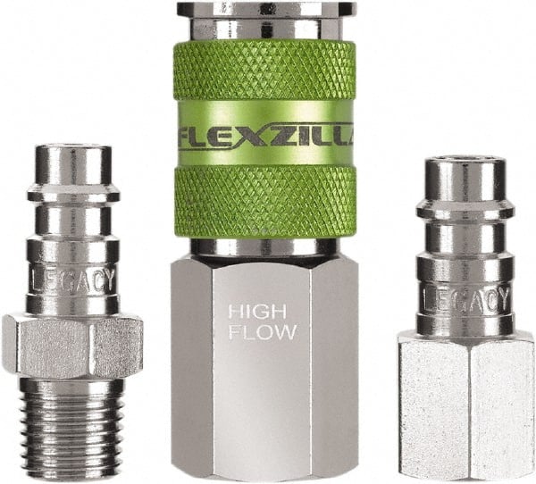Legacy - 3 Piece 1/4" Body 1/4 NPT 300 psi Steel/Aluminum High Flow Pneumatic Coupling Plug Set - Apex Tool & Supply