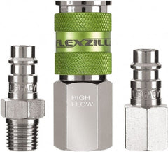 Legacy - 3 Piece 1/4" Body 1/4 NPT 300 psi Steel/Aluminum High Flow Pneumatic Coupling Plug Set - Apex Tool & Supply