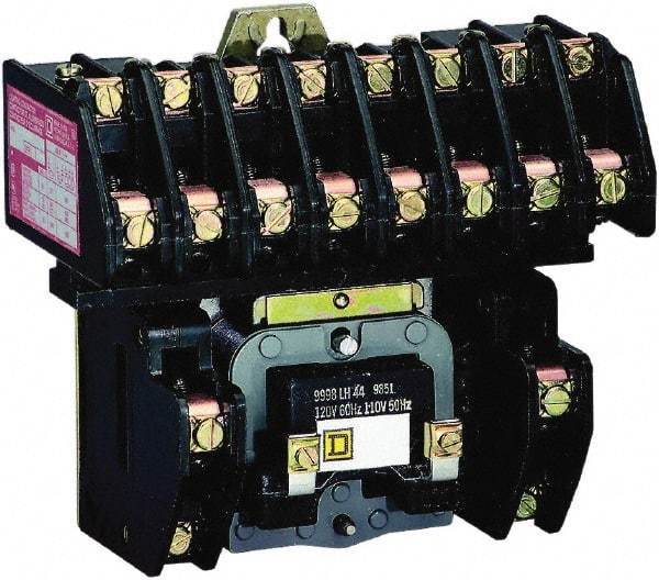 Square D - No Enclosure, 10 Pole, Electrically Held Lighting Contactor - 20 A (Tungsten), 30 A (Fluorescent), 220 VAC at 50 Hz, 240 VAC at 60 Hz, 10NO Contact Configuration - Apex Tool & Supply