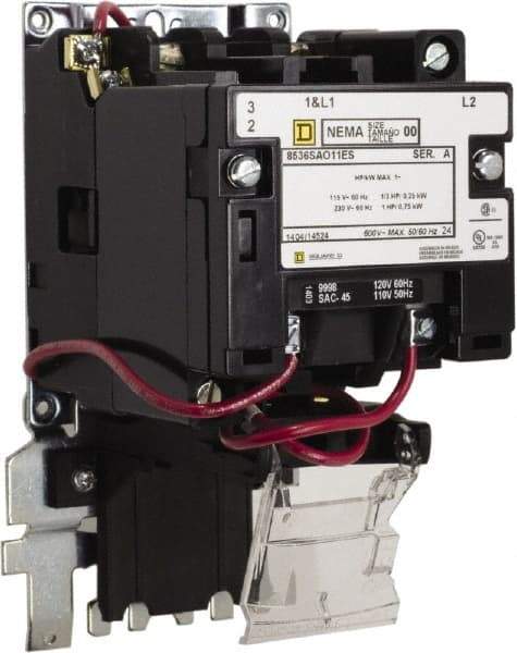 Square D - 110 Coil VAC at 50 Hz, 120 Coil VAC at 60 Hz, 9 Amp, Nonreversible Open Enclosure NEMA Motor Starter - 1/3 hp at 1 Phase - Apex Tool & Supply