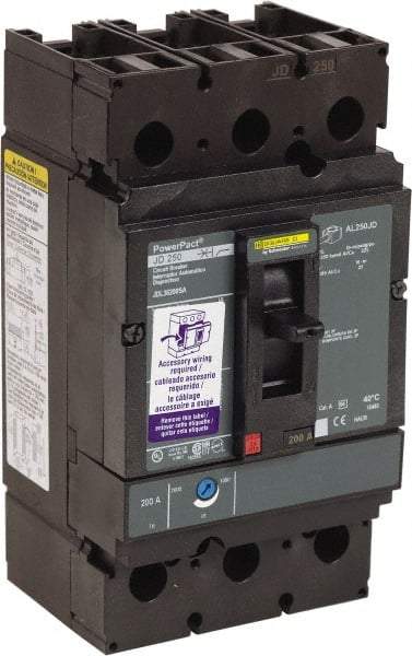 Square D - 200 Amp, 600 VAC, 3 Pole, Panel Mount Molded Case Circuit Breaker - Thermal Magnetic Trip, Multiple Breaking Capacity Ratings, 87.4mm Deep x 191mm High x 104.7mm Wide - Apex Tool & Supply
