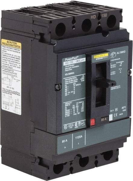 Square D - 150 Amp, 250 VDC, 600 VAC, 3 Pole, Panel Mount Molded Case Circuit Breaker - Thermal Magnetic Trip, 14-3/0 AWG, 87.4mm Deep x 162.6mm High x 104.7mm Wide - Apex Tool & Supply