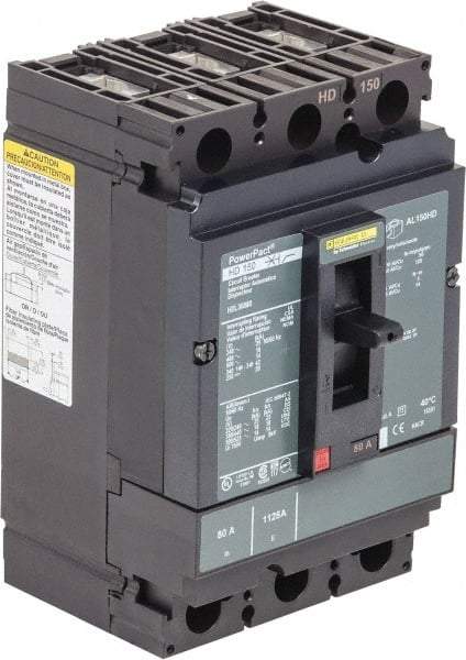 Square D - 150 Amp, 250 VDC, 600 VAC, 3 Pole, Panel Mount Molded Case Circuit Breaker - Thermal Magnetic Trip, Multiple Breaking Capacity Ratings, 14-3/0 AWG - Apex Tool & Supply