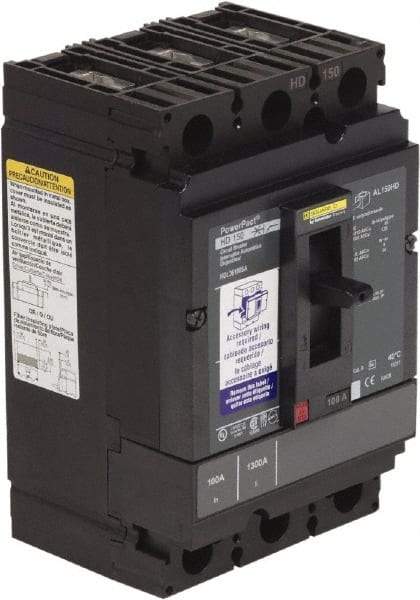 Square D - 100 Amp, 250 VDC, 600 VAC, 3 Pole, Panel Mount Molded Case Circuit Breaker - Thermal Magnetic Trip, 14 kA at 600 VAC Breaking Capacity, 14-3/0 AWG, 110.8mm Deep x 162.6mm High x 104.7mm Wide - Apex Tool & Supply