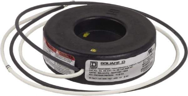 Square D - 100 Amp AC Input, 5 Amp AC Output, Panel Meter Current Transformer - Flying Lead Terminal, For Use with Ammeter, Solid State Transducer - Apex Tool & Supply