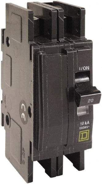 Square D - 15 Amp, 120/240 VAC, 2 Pole, DIN Rail Mounted, Flush Mount, Surface Mount Miniature Circuit Breaker - Thermal Magnetic Trip, 10 kA at 120/240 VAC Breaking Capacity, 14-2 (Aluminum), 14-2 (Copper) AWG, 74mm Deep x 103mm High x 19mm Wide - Apex Tool & Supply