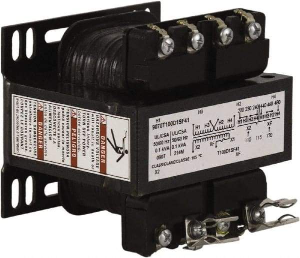 Square D - 100 VA, Top Mount Fuse Block Control Transformer - 50/60 Hz, 3.34 Inch Deep x 2.89 Inch High - Apex Tool & Supply