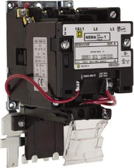 Square D - 600 Coil VAC, 27 Amp, NEMA Size 1, Open Enclosure NEMA Motor Starter - 1 Phase hp: 7 1/2 at 200 Volt, 7 1/2 at 230 Volt, 3 Phase hp: 10 at 460 Volt, 10 at 575 Volt - Apex Tool & Supply