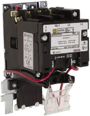 Square D - 110 Coil VAC at 50 Hz, 120 Coil VAC at 60 Hz, 600 Coil VAC, 27 Amp, NEMA Size 1, Open Enclosure NEMA Motor Starter - 1 Phase hp: 7 1/2 at 200 Volt, 7 1/2 at 230 Volt, 3 Phase hp: 10 at 460 Volt, 10 at 575 Volt - Apex Tool & Supply