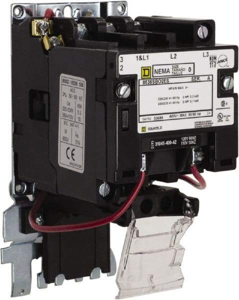 Square D - 110 Coil VAC at 50 Hz, 120 Coil VAC at 60 Hz, 18 Amp, Nonreversible Open Enclosure NEMA Motor Starter - 1 hp at 1 Phase - Apex Tool & Supply