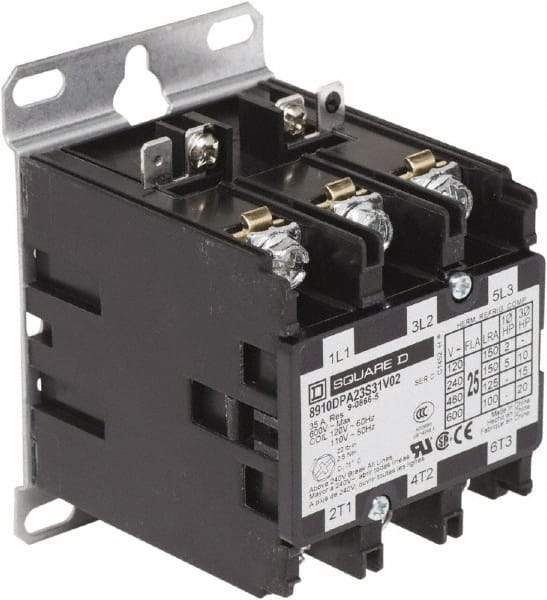 Square D - 3 Pole, 25 Amp Inductive Load, Definite Purpose Contactor - 35 Amp Resistive Rating - Apex Tool & Supply