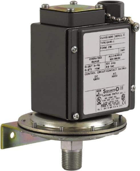 Square D - 4, 13 and 4X NEMA Rated, SPDT, 0.2 to 10 psi, Vacuum Switch Pressure and Level Switch - Adjustable Pressure, 120 VAC, 125 VDC, 240 VAC, 250 VDC, Screw Terminal - Apex Tool & Supply