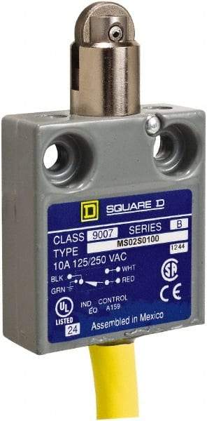 Square D - SPDT, NC/NO, 240 VAC, Prewired Terminal, Roller Plunger Actuator, General Purpose Limit Switch - 1 NEMA Rating, IP20 IPR Rating, 18 Ounce Operating Force - Apex Tool & Supply