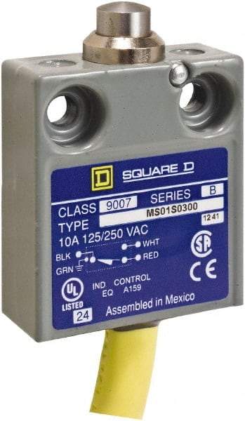 Square D - SPDT, NC/NO, Prewired Terminal, Plunger Actuator, General Purpose Limit Switch - 1, 2, 4, 6, 6P NEMA Rating, IP67 IPR Rating, 80 Ounce Operating Force - Apex Tool & Supply