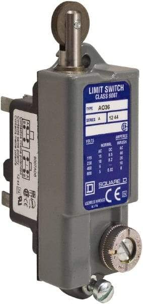 Square D - SPDT, NC/NO, 600 VAC, Screw Terminal, Roller Plunger Actuator, General Purpose Limit Switch - 1 NEMA Rating, IP20 IPR Rating - Apex Tool & Supply