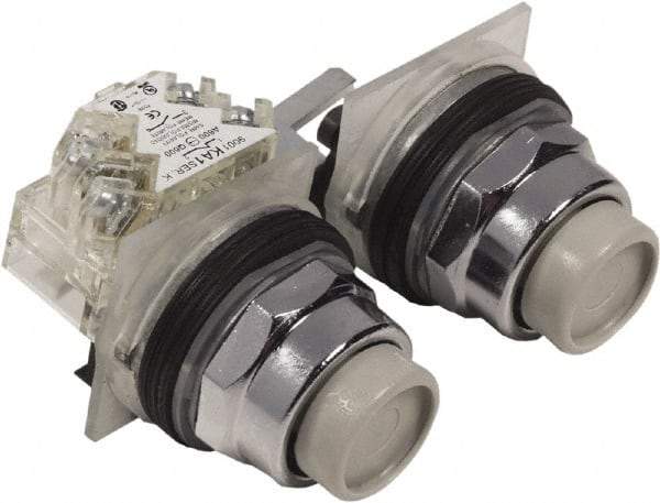 Schneider Electric - 30mm Mount Hole, Extended Straight, Pushbutton Switch with Contact Block - Multicolored Pushbutton, Maintained (MA) - Apex Tool & Supply