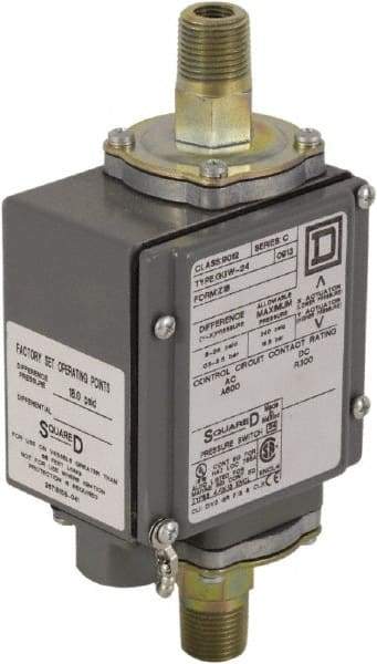 Square D - 4, 13 and 4X NEMA Rated, DPDT, 175 psi, Electromechanical Pressure and Level Switch - Adjustable Pressure, 120 VAC at 6 Amp, 125 VDC at 0.22 Amp, 240 VAC at 3 Amp, 250 VDC at 0.11 Amp, 1/4 Inch Connector, Screw Terminal, For Use with 9012G - Apex Tool & Supply