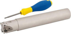 Iscar - 1-1/4" Cut Diam, 0.315" Max Depth of Cut, 1-1/4" Shank Diam, 7.87" OAL, Indexable Square Shoulder Helical End Mill - HM390 TPKT 1003 Inserts, Cylindrical Shank, 90° Lead Angle, Through Coolant, Series HeliIQMill - Apex Tool & Supply