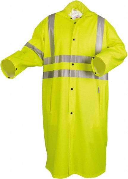 MCR Safety - Size 3XL, Lime, Rain, High Visibility Coat - 65" Chest, 2 Pockets, Detachable Hood - Apex Tool & Supply