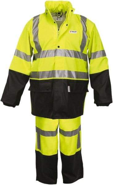 MCR Safety - Size L, Lime & Black, Rain, Flame Resistant/Retardant, Disposable Encapsulated Suit - 54" Chest, Attached Hood, Open Ankle, Elastic Wrist - Apex Tool & Supply