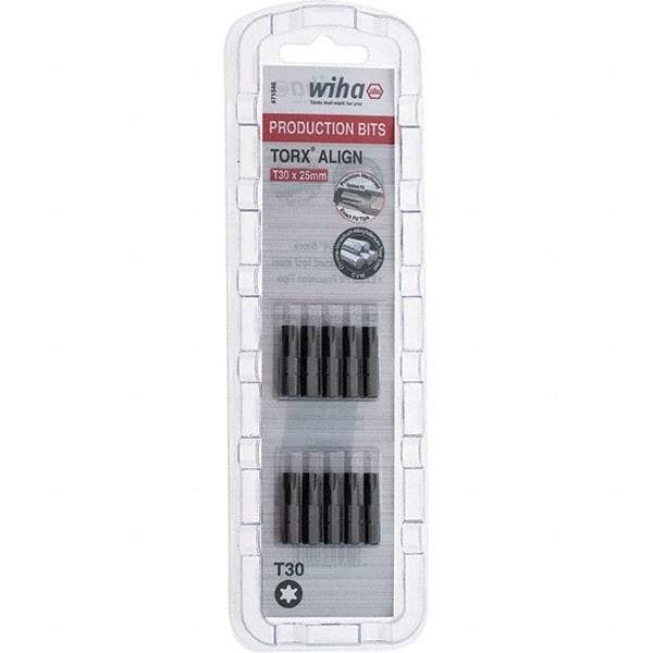Wiha - 1/4" Drive T30 Torx Screwdriver Bit - 1" OAL, Insert Bit - Apex Tool & Supply
