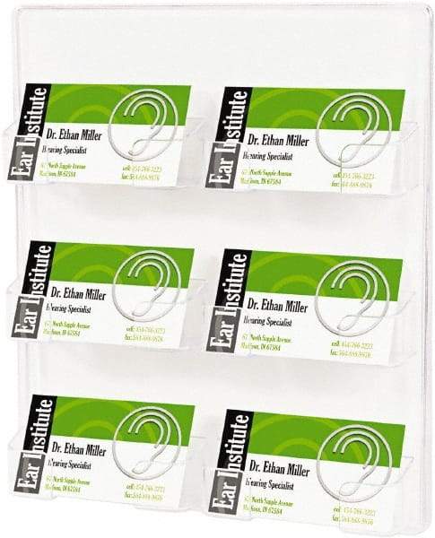 Deflect-o - 8-3/8" Wide x 1-1/2" Deep x 9-3/4" High, 6 Compartments, Plastic Business Card Holder - Clear, 4-1/10" Compartment Width x 1-1/2" Compartment Depth x 1" Compartment Height - Apex Tool & Supply