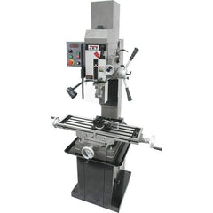Jet - 3 Phase, 19-11/16" Swing, Geared Head Mill Drill Combination - 32-1/4" Table Length x 9-1/2" Table Width, 20-1/2" Longitudinal Travel, 8-1/4" Cross Travel, Variable Spindle Speeds, 1.5 hp, 230 Volts - Apex Tool & Supply