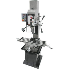 Jet - 3 Phase, 19-11/16" Swing, Geared Head Mill Drill Combination - 32-1/4" Table Length x 9-1/2" Table Width, 20-1/2" Longitudinal Travel, 8-1/4" Cross Travel, Variable Spindle Speeds, 1.5 hp, 230 Volts - Apex Tool & Supply
