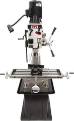 Jet - 1 Phase, 20-1/2" Swing, Geared Head Mill Drill Combination - 32-1/4" Table Length x 9-1/2" Table Width, 20-1/2" Longitudinal Travel, 8-1/4" Cross Travel, 6 Spindle Speeds, 1.5 hp, 115/230 Volts - Apex Tool & Supply