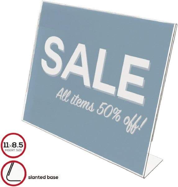 Deflect-o - 11" Wide x 8-1/2" High Sign Compatiblity, Plastic Sign Holder - Clear, 8-1/2" Holder Height - Apex Tool & Supply