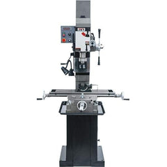 Jet - 1 Phase, 19-11/16" Swing, Geared Head Mill Drill Combination - 32-1/4" Table Length x 9-1/2" Table Width, 20-1/2" Longitudinal Travel, 8-1/4" Cross Travel, Variable Spindle Speeds, 1.5 hp, 115/230 Volts - Apex Tool & Supply