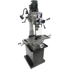 Jet - 1 Phase, 20-1/2" Swing, Geared Head Mill Drill Combination - 32-1/4" Table Length x 9-1/2" Table Width, 20-1/2" Longitudinal Travel, 8-1/4" Cross Travel, 6 Spindle Speeds, 1.5 hp, 115/230 Volts - Apex Tool & Supply