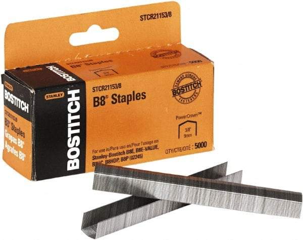 Stanley Bostitch - 0.38" Leg Length, Steel Standard Staples - 45 Sheet Capacity, For Use with Bostitch B8 Staplers - Apex Tool & Supply