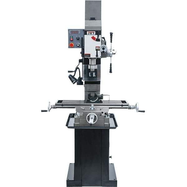 Jet - 3 Phase, 19-11/16" Swing, Geared Head Mill Drill Combination - 32-1/4" Table Length x 9-1/2" Table Width, 20-1/2" Longitudinal Travel, 8-1/4" Cross Travel, Variable Spindle Speeds, 1.5 hp, 230 Volts - Apex Tool & Supply