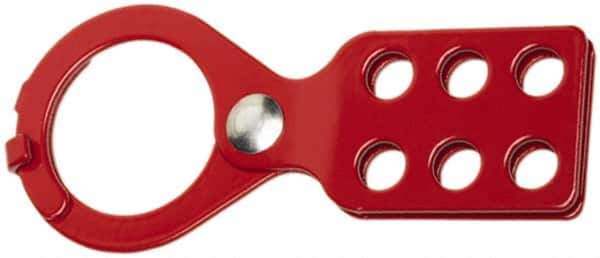 Ability One - Single Jaw, 1-1/2" Jaw Diam, 6 PadLocks, Steel Lockout Hasp - Scissor Action, Red - Apex Tool & Supply