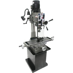 Jet - 1 Phase, 20-1/2" Swing, Geared Head Mill Drill Combination - 32-1/4" Table Length x 9-1/2" Table Width, 20-1/2" Longitudinal Travel, 8-1/4" Cross Travel, 6 Spindle Speeds, 1.5 hp, 115/230 Volts - Apex Tool & Supply