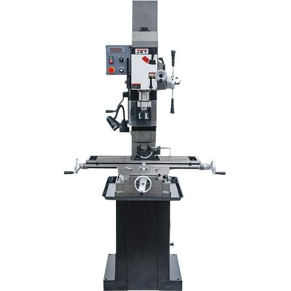 Jet - 3 Phase, 19-11/16" Swing, Geared Head Mill Drill Combination - 32-1/4" Table Length x 9-1/2" Table Width, 20-1/2" Longitudinal Travel, 8-1/4" Cross Travel, Variable Spindle Speeds, 1.5 hp, 230 Volts - Apex Tool & Supply