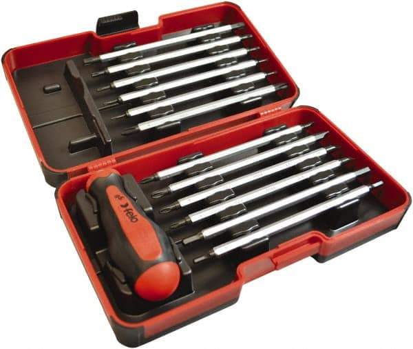Felo - 13 Piece, 1/4" Drive Screwdriver Bit Set - #1 to #3 Phillips, 3 to 6mm Hex, T6 to T40 Torx, #1, #2 & #3 Pozidriv, 5/32, 7/32 & 1/4" Slotted - Apex Tool & Supply