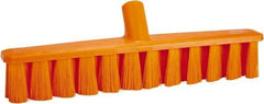 Vikan - 15.25" Fine Particle Polyester Push Broom - 1-7/8" Bristle Length, Plastic Block, European Threaded Handle Connection, Handle Sold Separately - Apex Tool & Supply