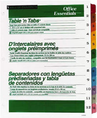 Office Essentials - 11 x 8 1/2" 1 to 12" Label, 12 Tabs, 3-Hole Punched, Preprinted Divider - Multicolor Tabs, White Folder - Apex Tool & Supply